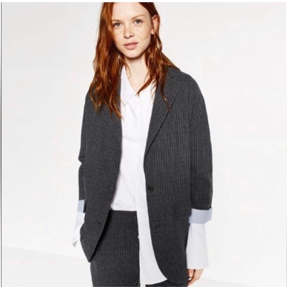 Zara Slouchy Grey Oversized Pinstripe Blazer
